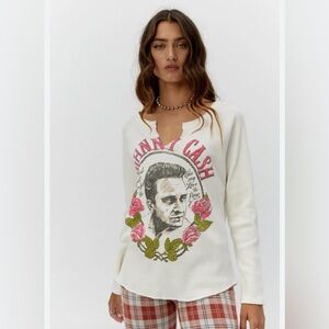 Daydreamer Women's Long Sleeve Johnny Cash Roses Thermal Tee Romantic NWT Cozy